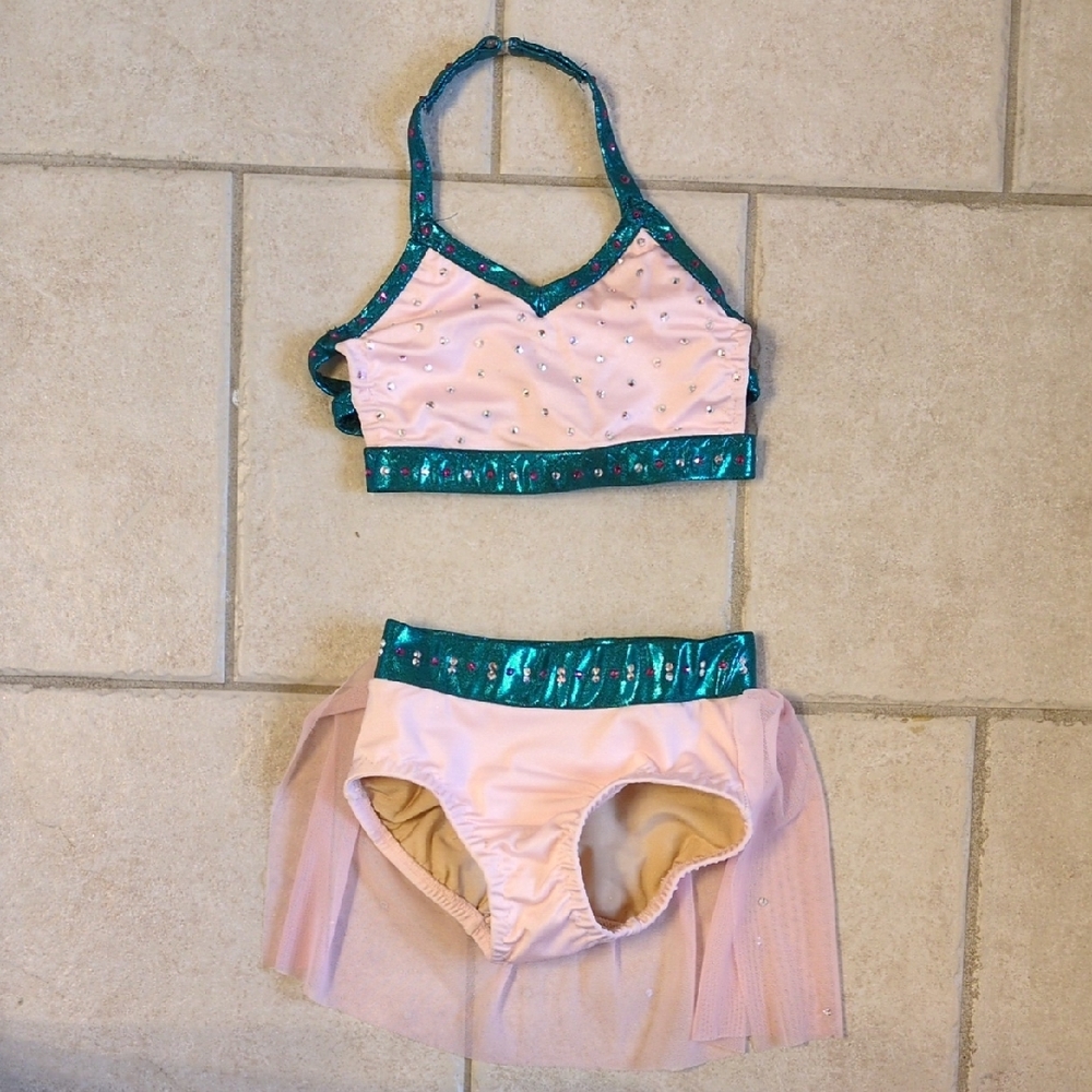 Custom Pink And Teal SC Lyrical Costume with Rhinestones